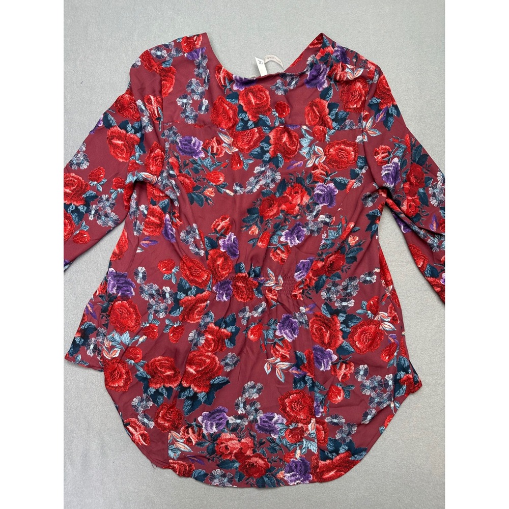 NY Collection Womens Bohemian Floral V-Neck Blouse Burgundy Red Purple XL NWT - Picture 8 of 14